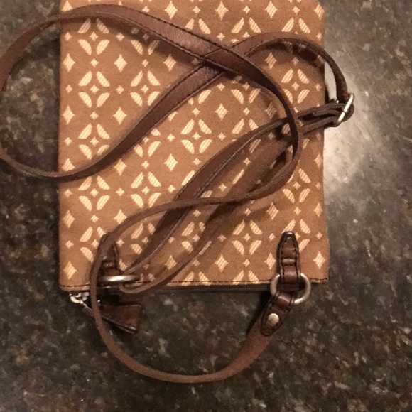 Fossil Brown Leather and Cloth Crossbody Bag Small Size - Picture 3 of 6